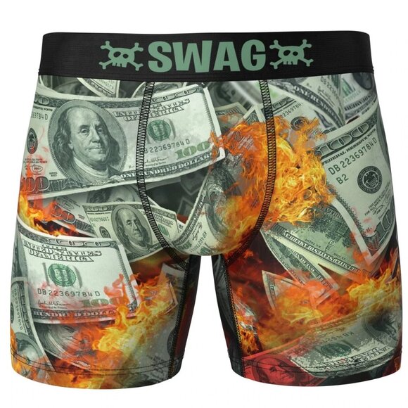 Mens Swag CASH TO BURN Boxer Briefs Size XL XXL Money Hundreds Fire Green NEW - Picture 1 of 2